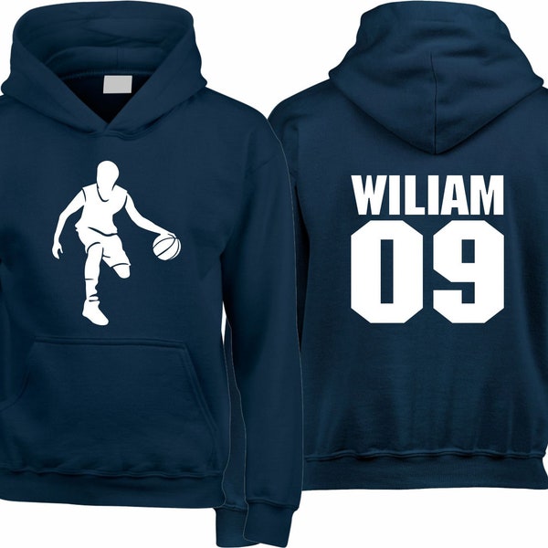 Personalised Basketballer Hoodie, Custom Number Hoody, Basketball Coach Gift, Outdoor Gaming, Adults Kids, Games Lover Pullover Xmas Top