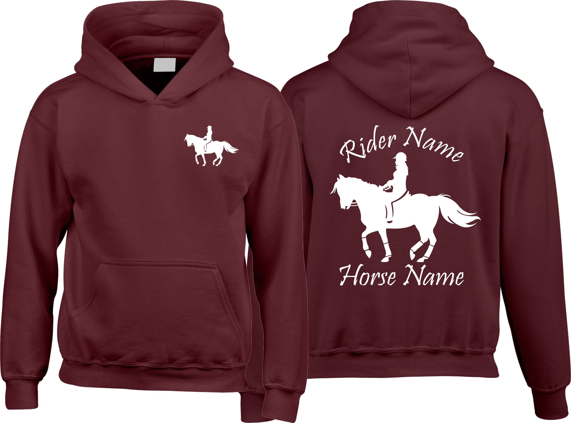 Personalised Names Horse Hoodie, Unisex Horse Hoody Jumping Design Hoodie, Jockey Rider Jumper, Equine Xmas Present Top, Birthday Gift for Adults/Kids