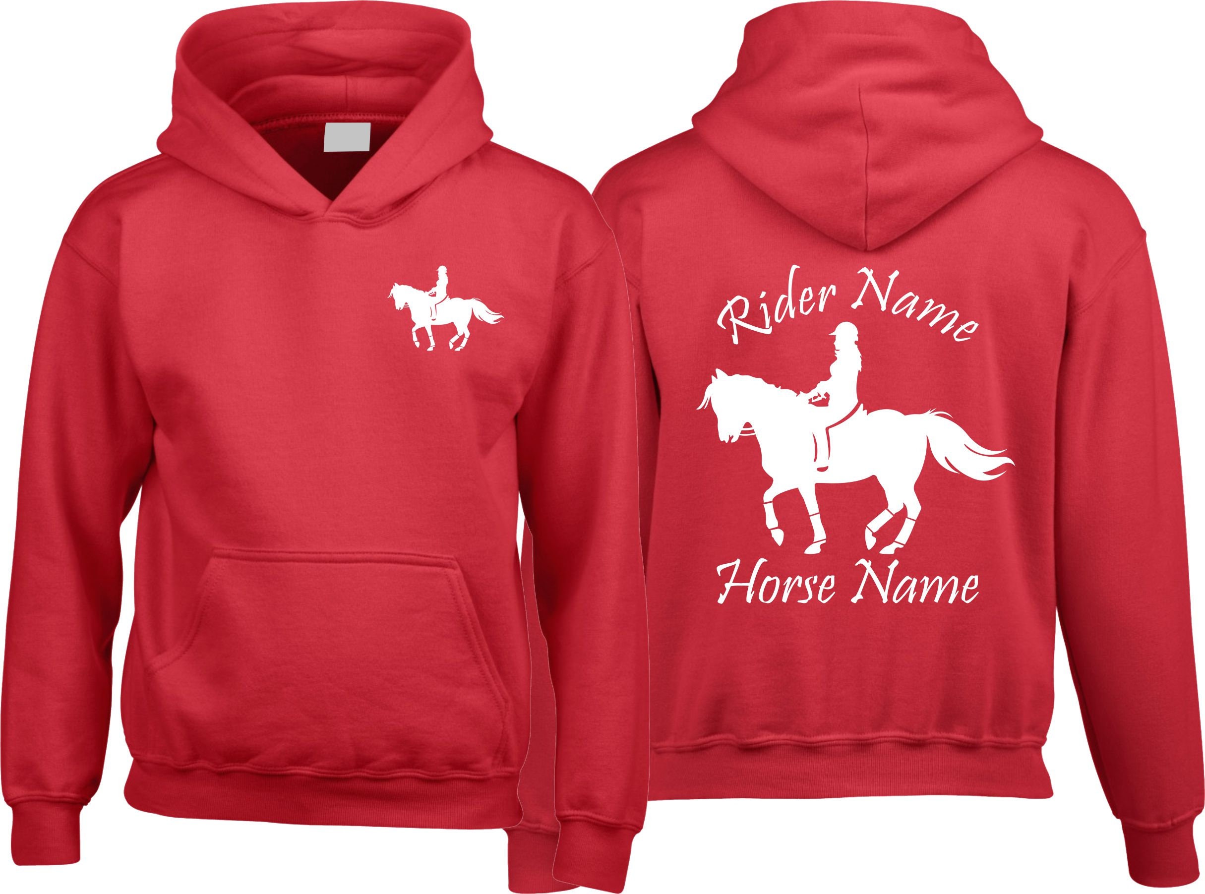 Personalised Names Horse Hoodie, Unisex Horse Hoody Jumping Design Hoodie, Jockey Rider Jumper, Equine Xmas Present Top, Birthday Gift for Adults/Kids