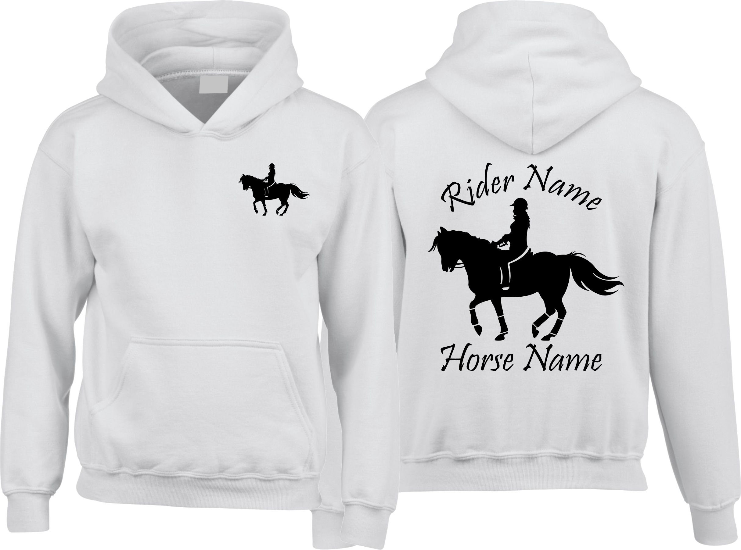 Personalised Names Horse Hoodie, Unisex Horse Hoody Jumping Design Hoodie, Jockey Rider Jumper, Equine Xmas Present Top, Birthday Gift for Adults/Kids
