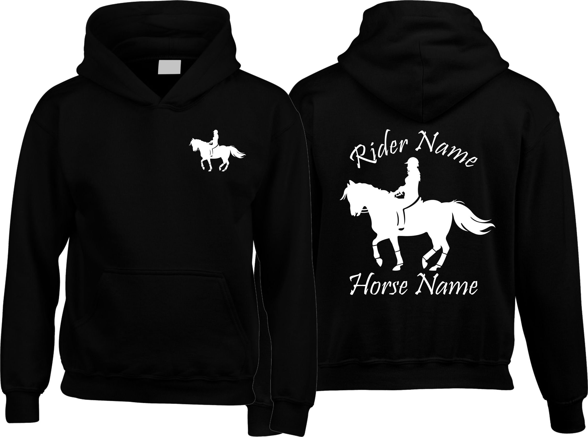 Personalised Names Horse Hoodie, Unisex Horse Hoody Jumping Design Hoodie, Jockey Rider Jumper, Equine Xmas Present Top, Birthday Gift for Adults/Kids