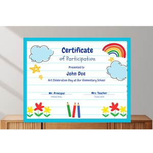 Editable Participation Certificate for Church or School, Gift for Kids, Gift for Church