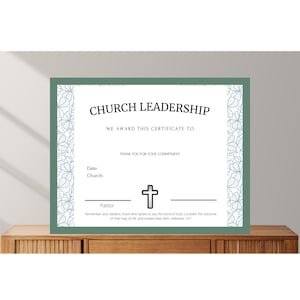 Editable Church Leadership Printable Certificate, Printable Certificates for Churches, Gift for Church Member