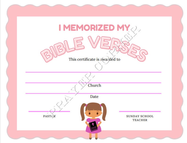 Bible Memorization Printable Certificate, Printable Sunday School ...