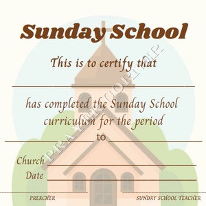 Sunday School Editable Printable Certificate, Church Certificates ...
