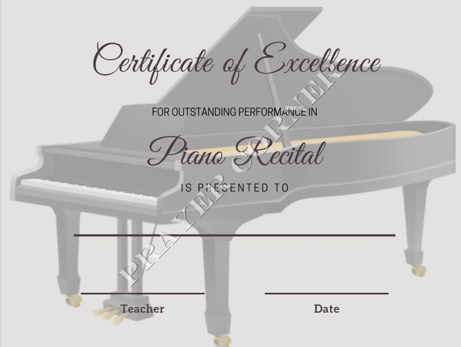 Printable Piano Recital Certificates Editable Printable Music - Etsy