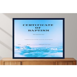 Certificado de bautismo editable cielo azul, certificado de bautismo descargable digital, certificado de bautismo imprimible en blanco, regalo para niño o niña