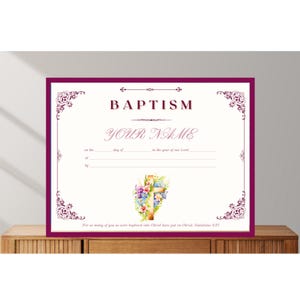 Certificado de Bautismo Editable, Certificado de Bautismo Digital Descargable, Certificado de Bautismo Imprimible en Blanco, Regalo para Bautismo
