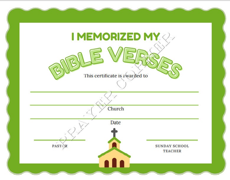 Bible Memorization Printable Certificate, Printable Sunday School ...