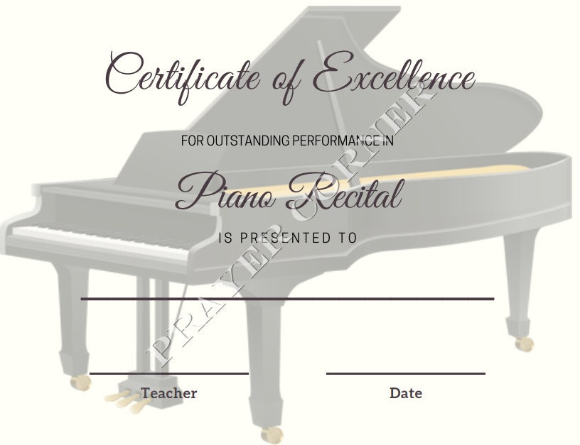 Printable Piano Recital Certificates Editable Printable Music - Etsy