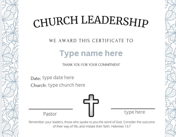 Editable Church Leadership Printable Certificate, Printable ...
