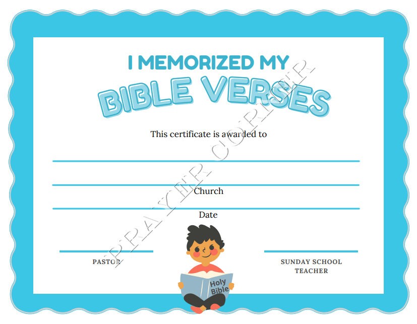 Bible Memorization Printable Certificate, Printable Sunday School ...