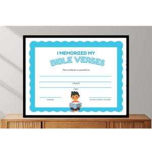 Editable Bible Memorization Printable Certificate, Printable Sunday School Certificate, Gift for Boy or Girl