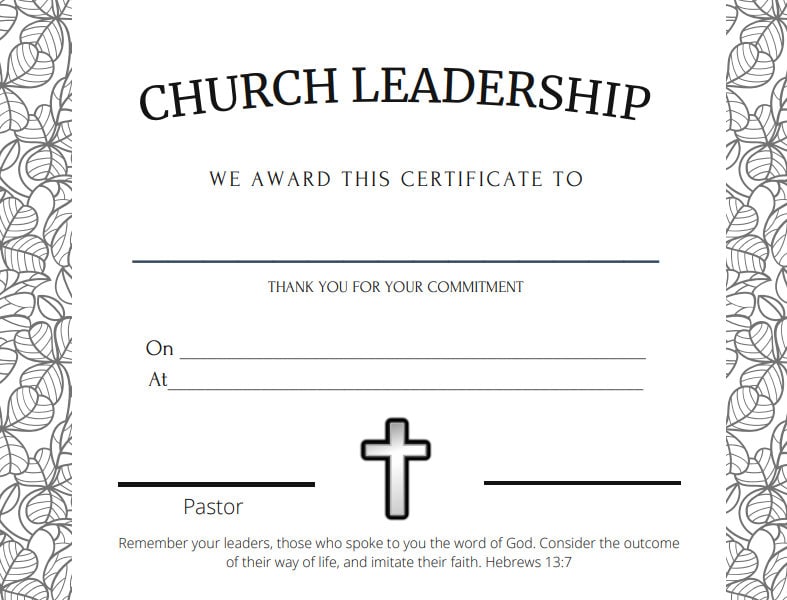 Church Leadership Printable Certificate, Printable Certificates for ...