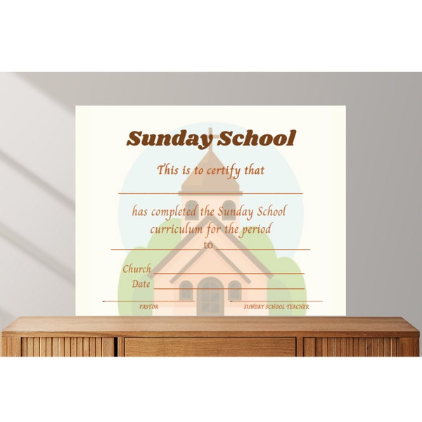 Editable Sunday School Certificate, Church Certificates Instant Download, Gift for Kids, Gift for Church