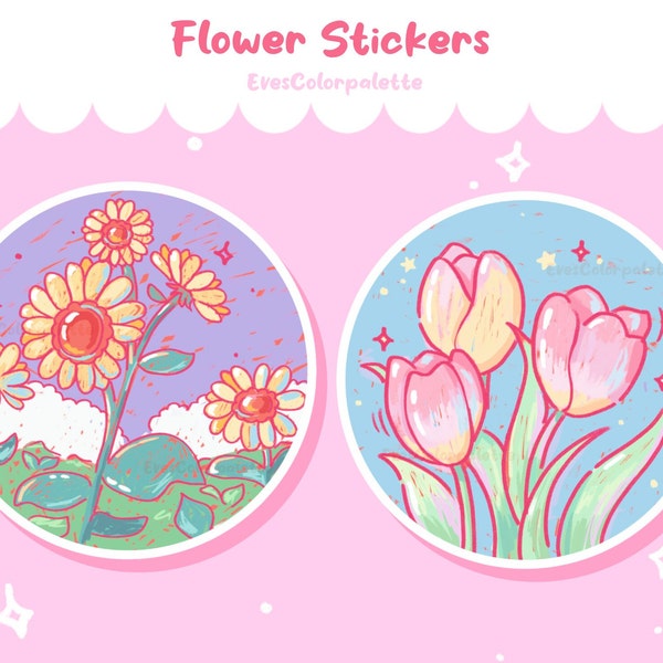 Round Flower Stickers - Sunflower - Tulips