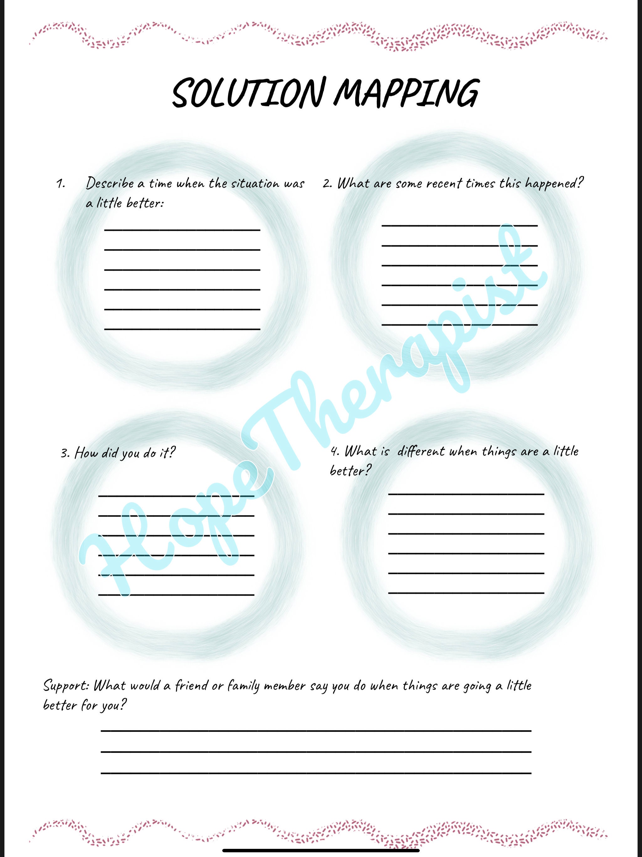 Solutions Therapy Worksheet Therapy Worksheet Mental Health - Etsy