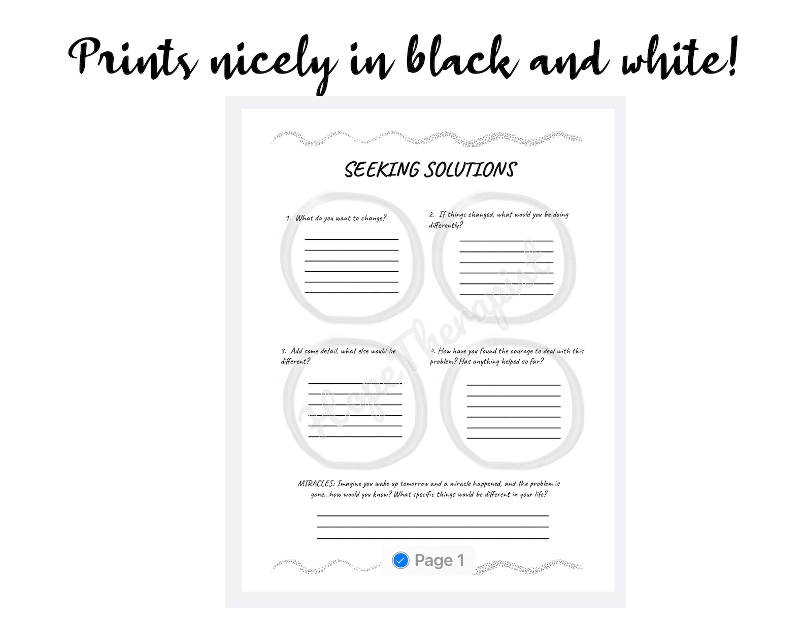 Solutions Worksheet Therapy Worksheet Mental Health - Etsy