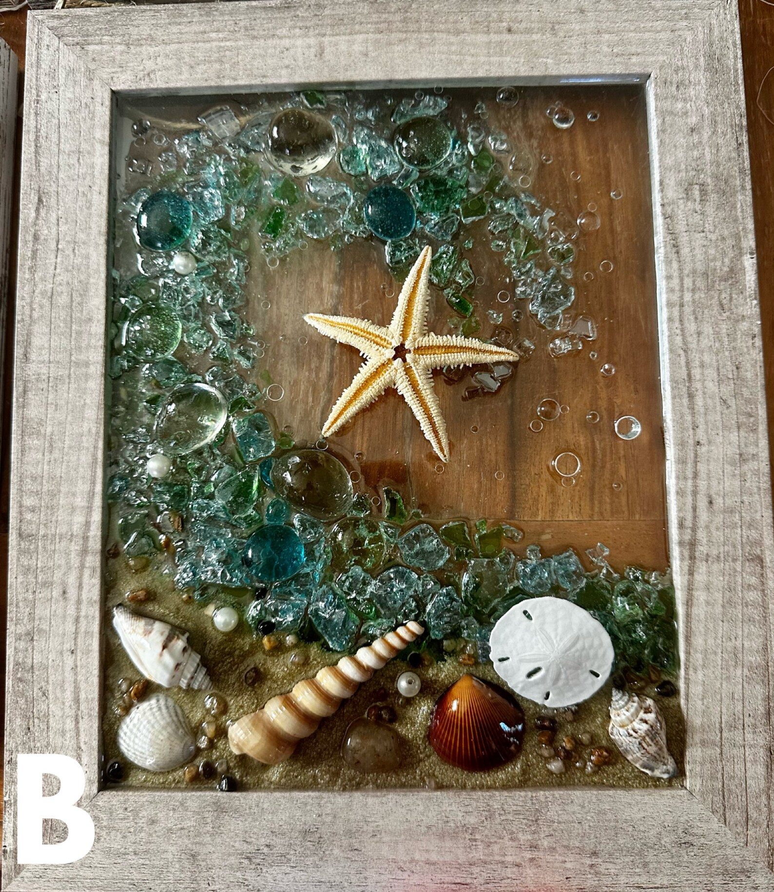Seaglass Wave Framed Resin Art 10 X 12 for Beach Lover Upcycled Crushed ...