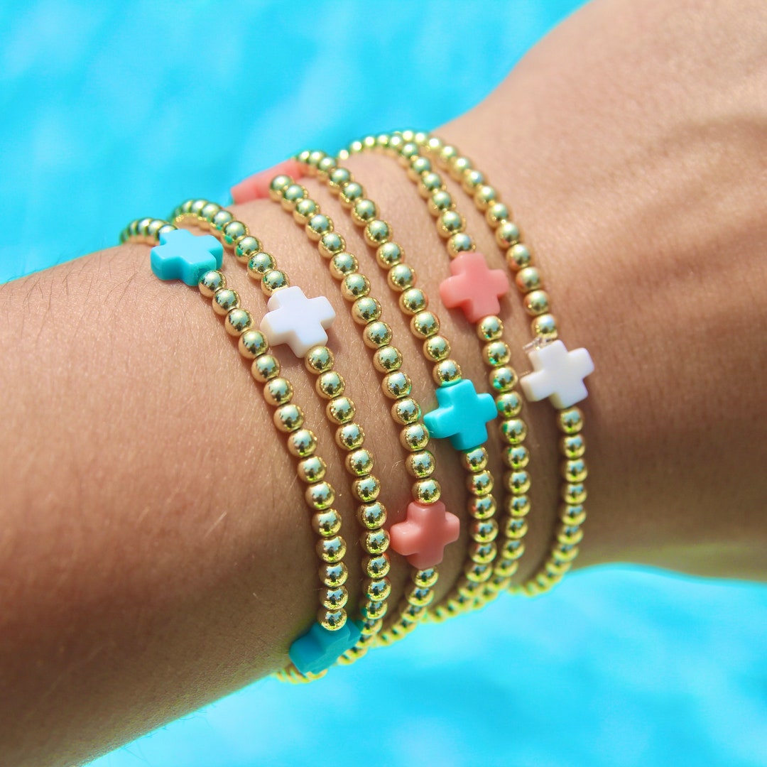 Cross and Gold Beaded Bracelet Etsy