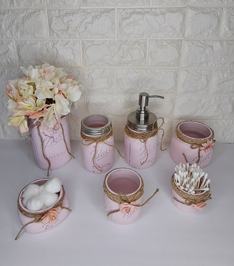 7 Piece Complete Bathroom Accessorie Set, Bathroom Decor, Mason Jar