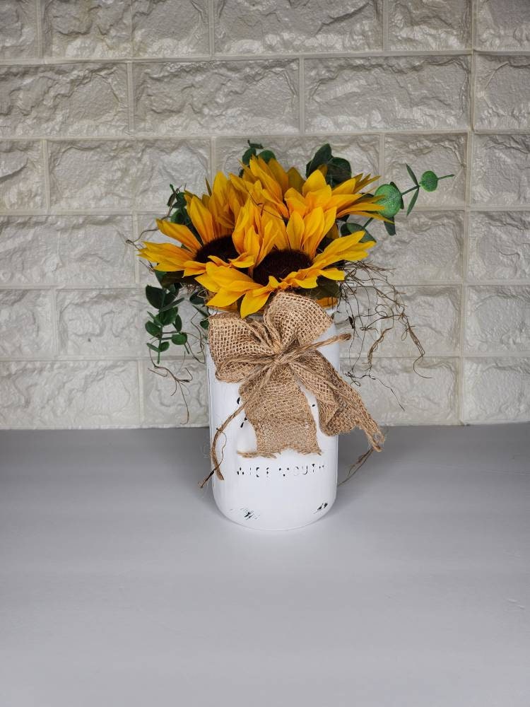 Sunflower Centerpiece Mason Jar Sunflower Centerpieces Sunflowers Sunflower Decor Floral Centerpieces baby shower Decor