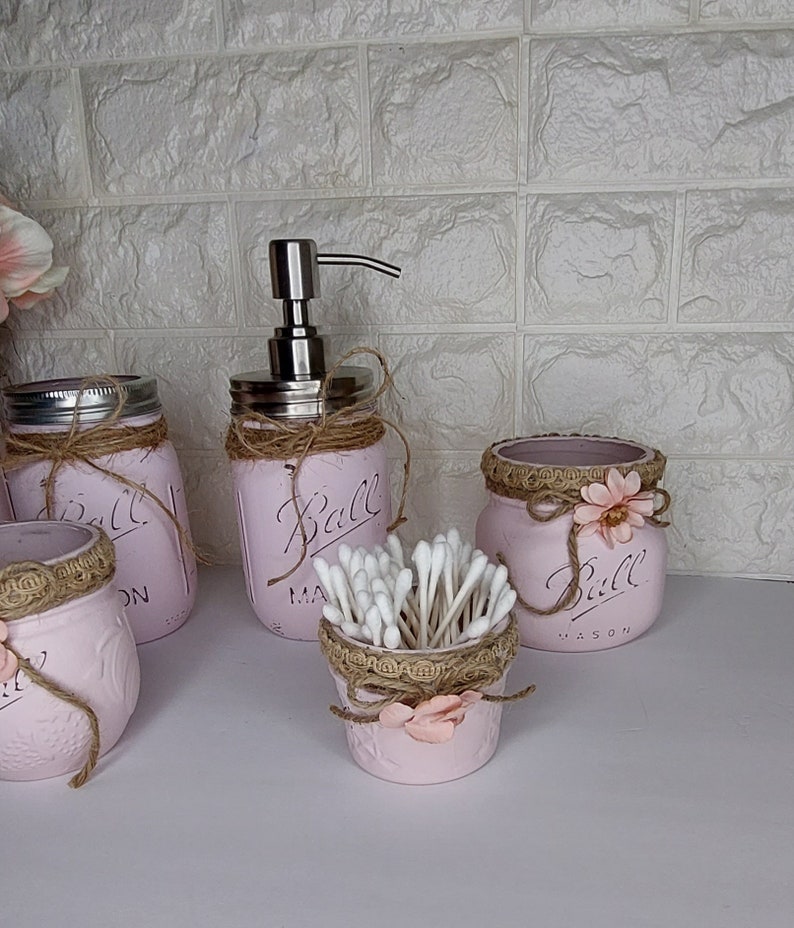 7 Piece Complete Bathroom Accessorie Set, Bathroom Decor, Mason Jar
