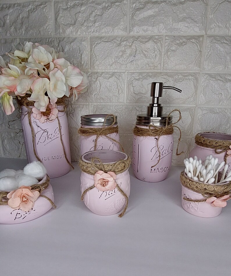 7 Piece Complete Bathroom Accessorie Set, Bathroom Decor, Mason Jar