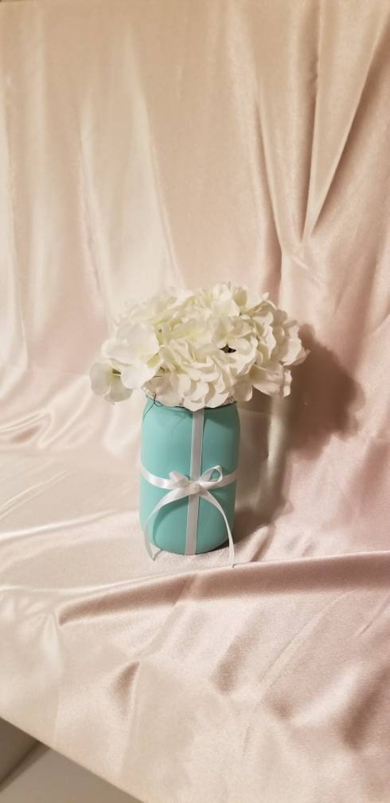 Tiffany inspired Centerpiece, Turquoise QT mason jar floral. Bridal shower centerpieces. Ball mason jar floral . Baby shower decor afbeelding 8