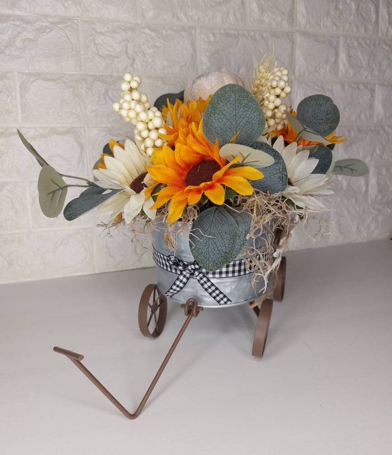 Fall Flower Wagon Centerpiece Rustic Centerpiece Sunflower Etsy