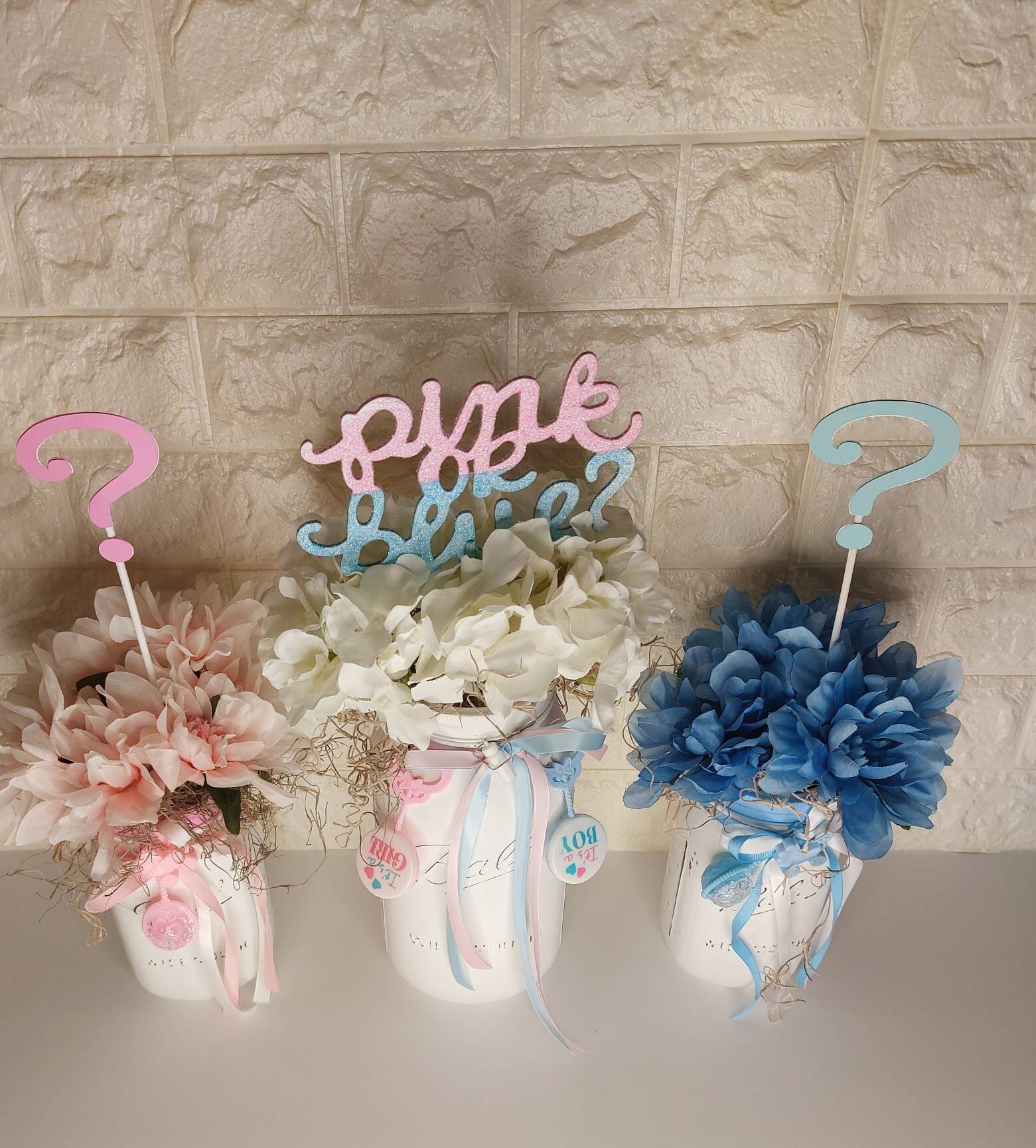Gender Reveal Mason Jar Set, Baby Shower Decorations, Pink and Blue