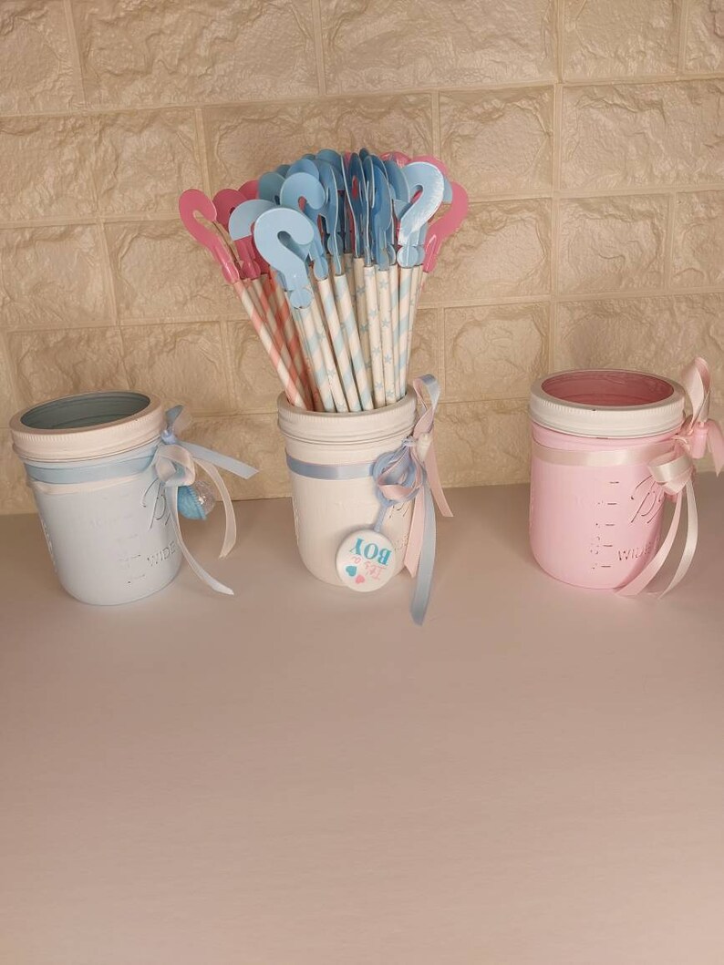 Gender Reveal Mason Jars, Baby Shower Decorations, Pink and Blue Mason