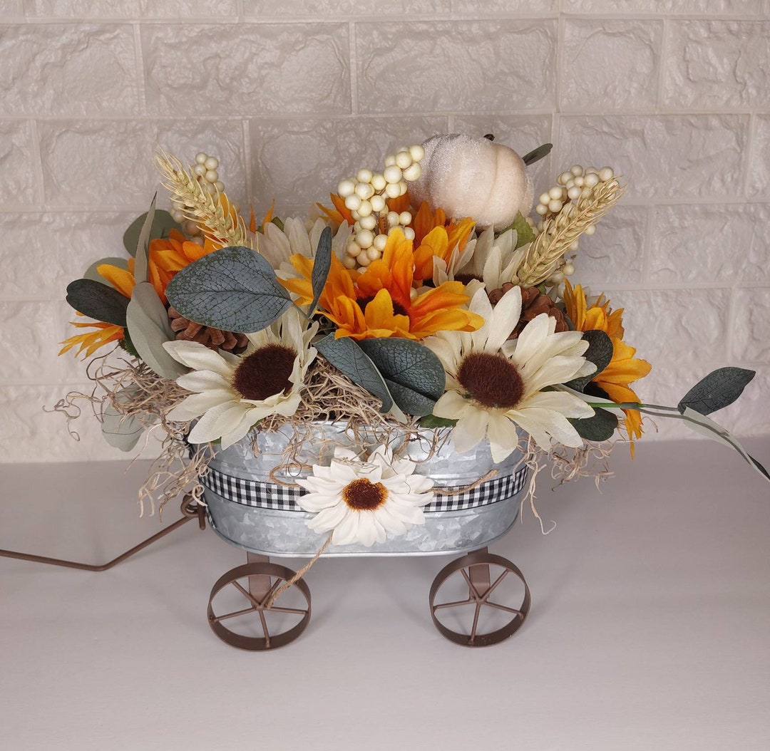 Fall Flower Wagon Centerpiece Rustic Centerpiece Sunflower Etsy