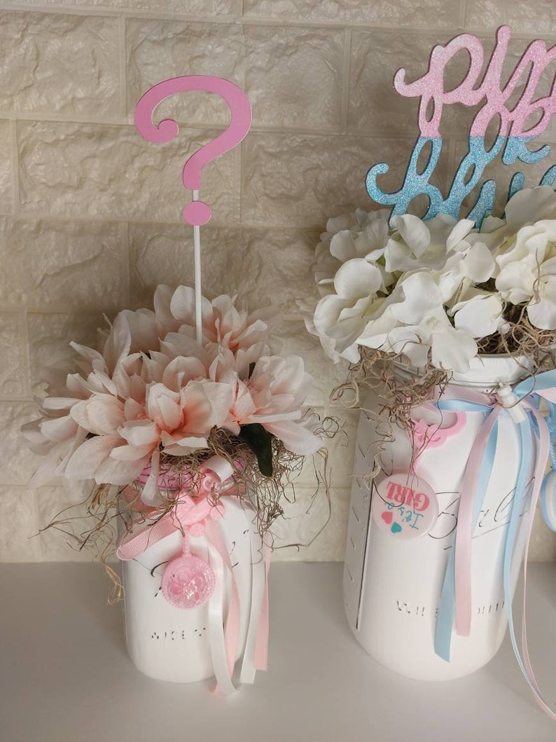 Gender Reveal Mason Jar Set, Baby Shower Decorations, Pink and Blue