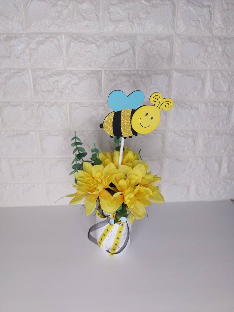 Bee Baby Shower CenterpieceBee Party Decorations Bee Mason Jar Mason Jar Centerpiece Bee Decor Painted Bee Mason Jar
