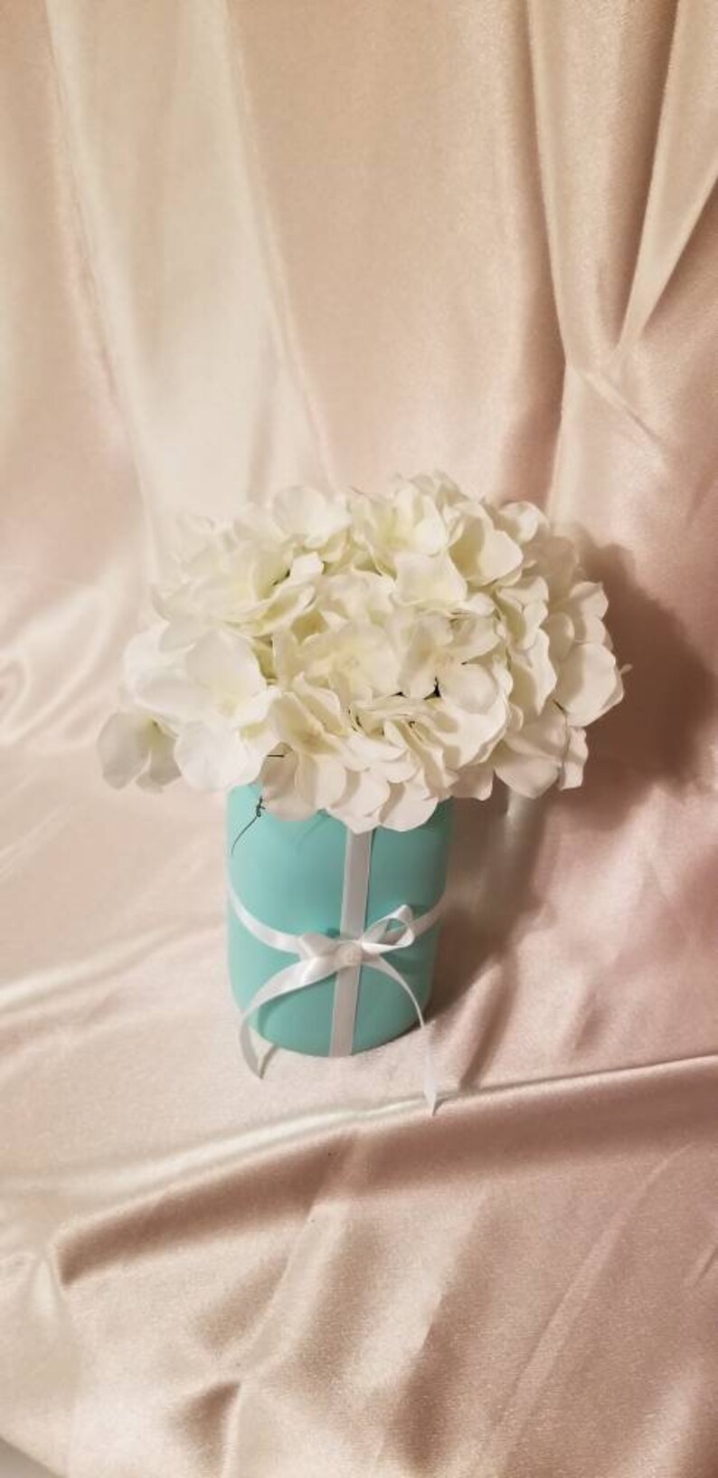 Tiffany inspired Centerpiece, Turquoise QT mason jar floral. Bridal shower centerpieces. Ball mason jar floral . Baby shower decor afbeelding 6