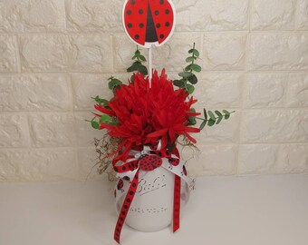 Lady Bug Centerpiece, Party Decor,  Lady Bug Baby shower decor, Ladybug Mason Jars, Baby Room Decor, Lady Bug Floral Decor,