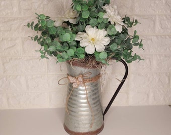 Metal Pitcher Floral Centerpiece, Watering Can Farmhouse Floral Centerpiece Farmhouse Home Decor,  Rustic Home Decor French Decor