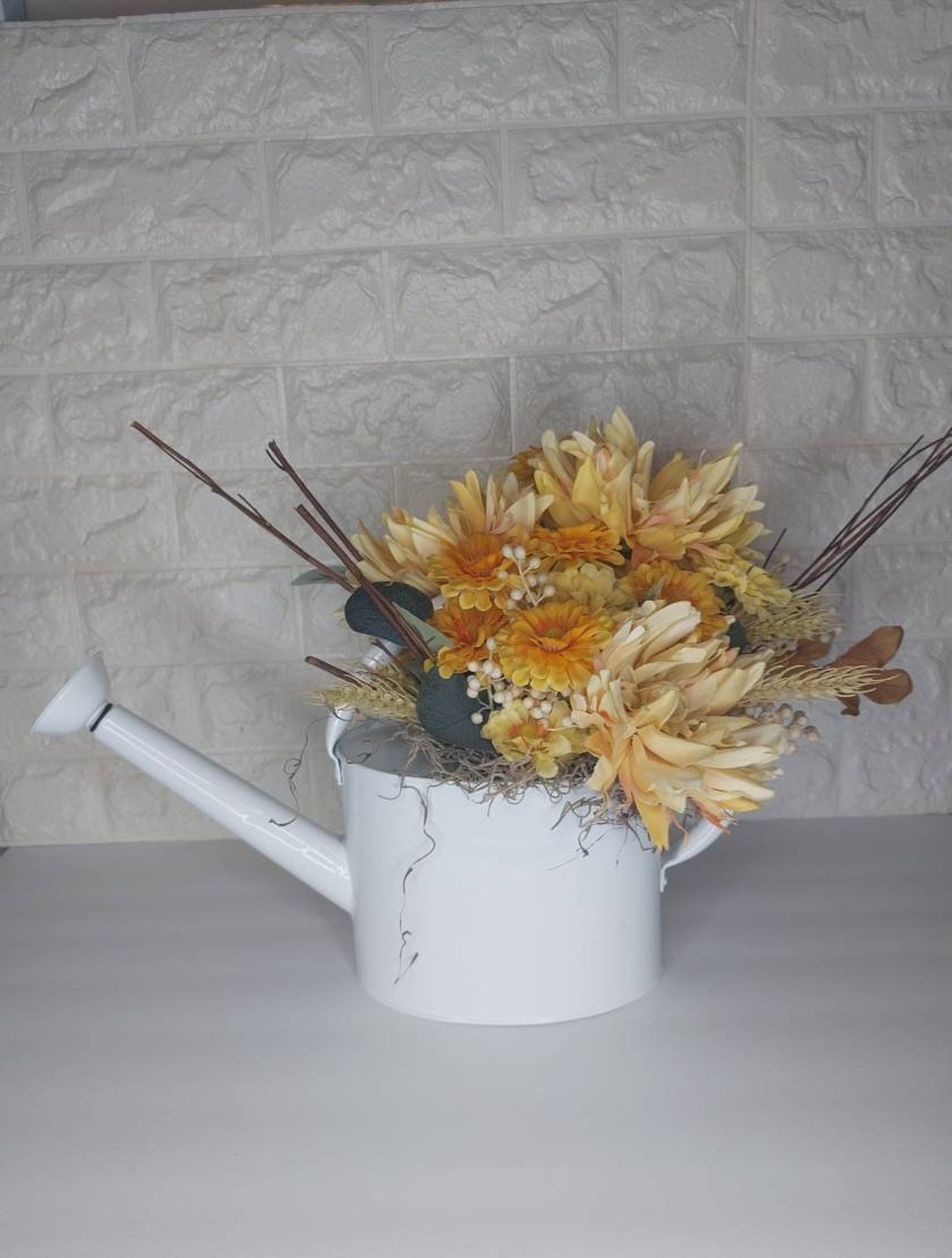 Watering Can Flower Pot With Flowers, Farmhouse Floral, Rustic Decor
