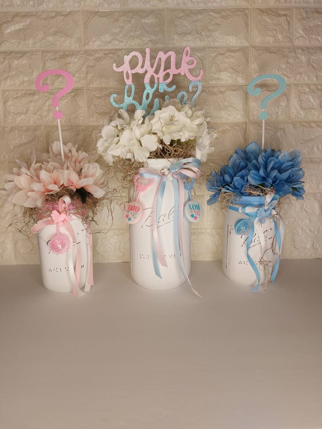 Gender Reveal Mason Jar Set, Baby Shower Decorations, Pink and Blue