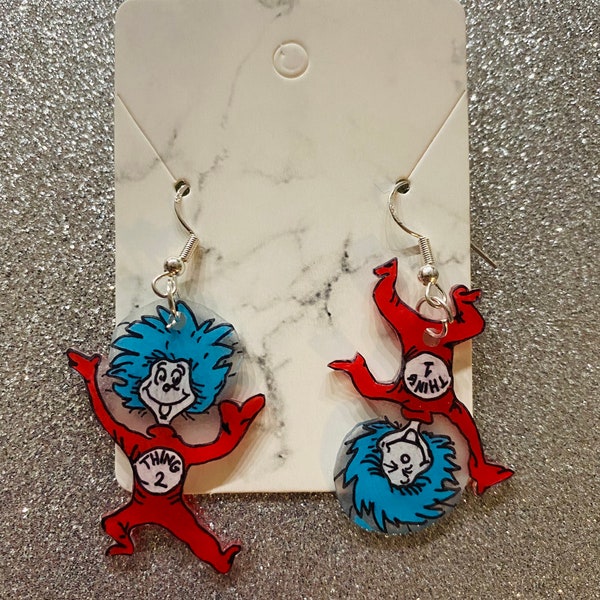 Thing one and thing two cat in the hat earrings