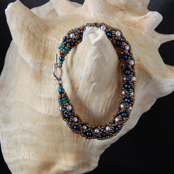 Handmade Bracelet, Seed Beads and Pearls Bracelet, Womens Bracelet, Tubular Netted Bracelet, Beaded Bracelet