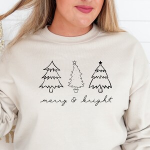 Merry and Bright, Women&#39;s Christmas Tree Sweatshirt, Christmas Sweater, Christmas Crewneck, Holiday Sweaters for Women, A Christmas Gift