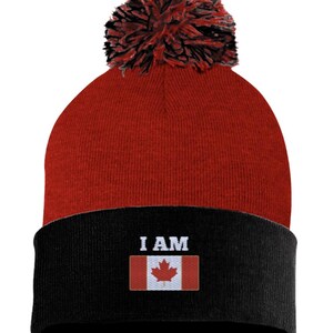 I am Canadian Pom Pom toque, Embroidered hat, Beanie, Political Hat, Canadian American Politics, Canadian Flag, Canada First