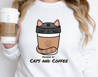 Cats and Coffee, Cat Coffee Cup, Cute Cat Shirt, Coffee Sweatshirt for Women, Cat Sweatshirt for Women, Coffee Pullover, Cat Themed Gift