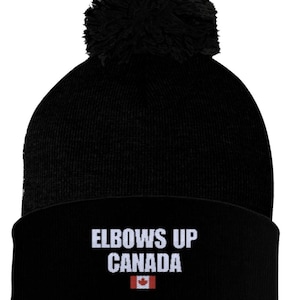 Elbows Up Canada hat, Cuffed Beanie, Political Hat, Canadian and American Politics, Canadian Flag, Hockey Toque, Pom Pom Hat, Tarif War