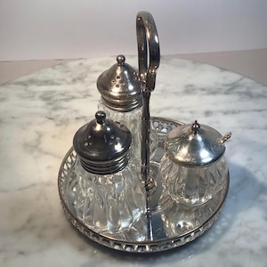 Vintage Silver-Plated Cruet Set: England Tableware Condiment Caddy