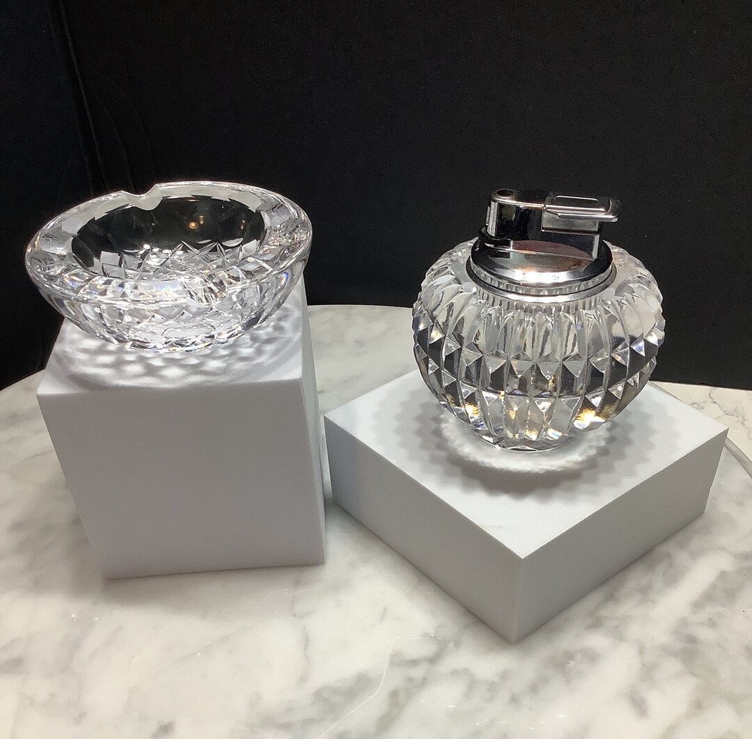 Rare Waterford Crystal Glenmore Butane Table Lighter and Waterford
