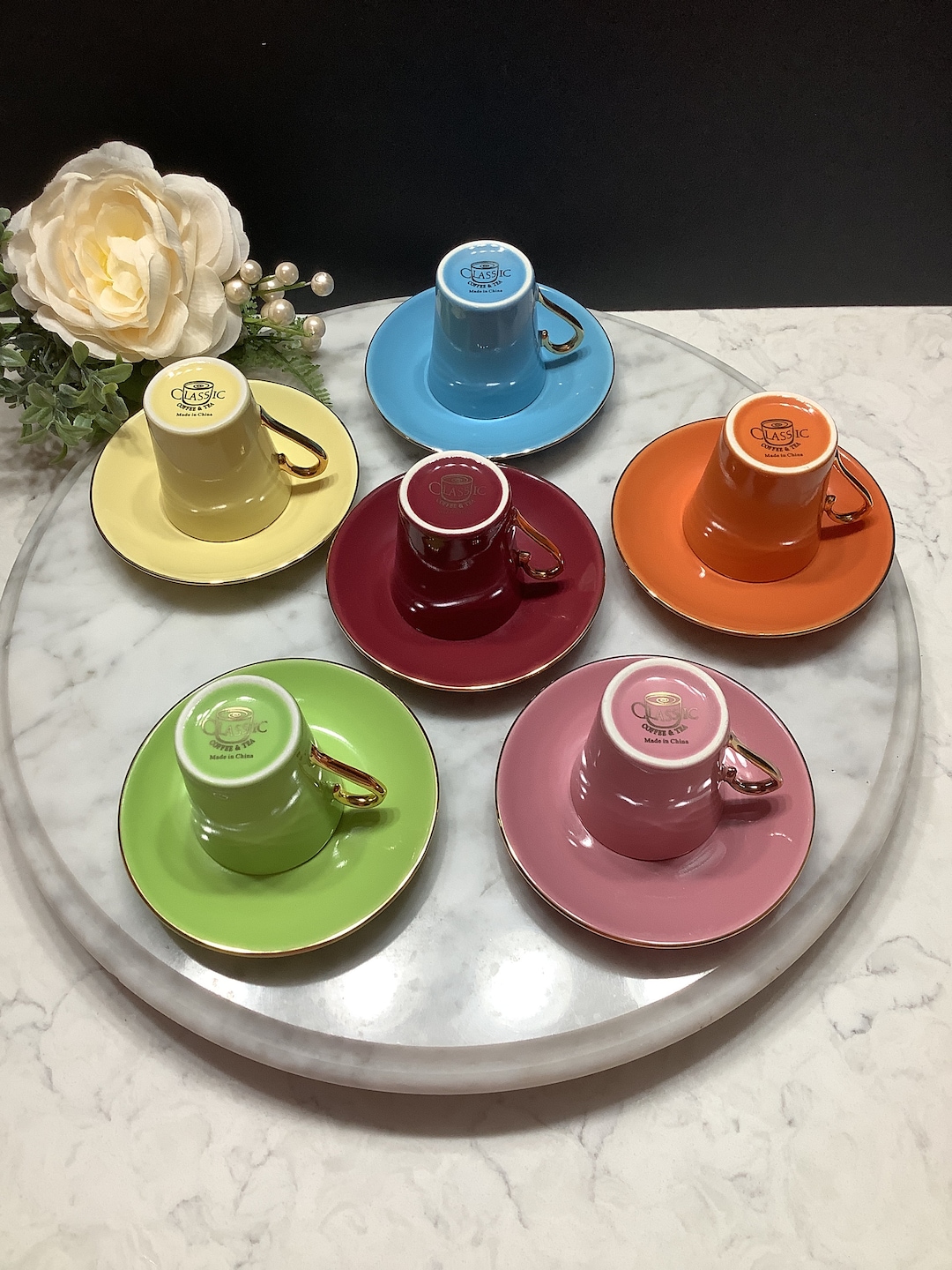 Classic Coffee/tea/expresso Cups Cups and Matching Saucers Etsy