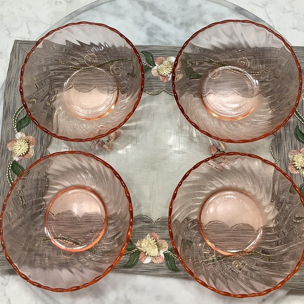 Vintage Rosaline Pattern, Pink Swirl Glass Bowls, Small Fruit/Dessert Bowl, Pink Glass Bowls, Arcoroc France ~ Set of 4